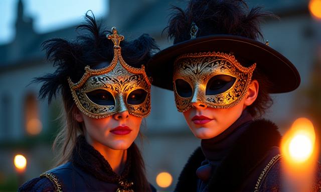 Twilight event with people in renaissance masks
